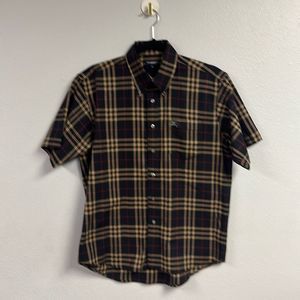 Burberry London Men's Brown Plaid Button-Down Polo Shirt Size M
